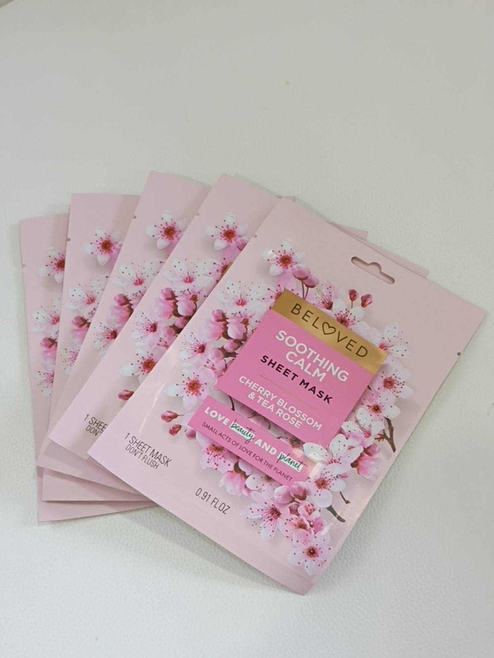 Beloved Soothing Calm Sheet Mask - Pink Cherry Blossom And Tea Rose 5 Packs